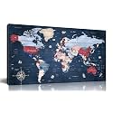 ZHAOSHOP World Maps for Wall - Blue Wall Decor for Living Room - World Map Canvas Wall Art Ready to Hang Size 59" x 29"
