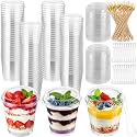 Zhehao 150 Pcs 6.8oz Parfait Dessert Cup with Spoon Toothpick, Flat Lids
