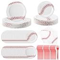 Zhehao 192 Pcs Baseball Paper Plate and Napkins Set Baseball Party Supplies