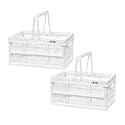 ZHJINGYU Plastic Basket Storage Crates,2-pack Plastic Baskets for organizing,Collapsible Shopping Basket,Foldable Crate with Handles,Collapsible Crate for Car,Kitchen,Bathroom,Medicine Grocery
