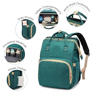 portable foldable diaper bag backpack multifunctional baby cradle changing station bed travel for mom amp dad green