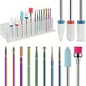 ZIBUYU® 13PC Nail Art Drill Kit for Women Universal Carbide Manicure Pedicure Drill Kit for Women, Interchangeable Micro Drill Bits Set for Shaping, Cleaning, Gels, or Dip Powder Nails(Storage Rack)