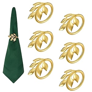 zibuyu 6 pcs golden leaf napkin rings for dining table centerpiece