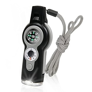 zibuyu 7-in-1 emergency survival whistle outdoor whistle with lanyard compass and thermometer ideal for camping hiking climbing hunting fishing rescuing scout training grey