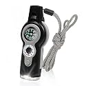 ZIBUYU® 7-in-1 Emergency Survival Whistle, Outdoor Whistle with Lanyard, Compass and Thermometer, Ideal for Camping, Hiking, Climbing, Hunting, Fishing, Rescuing, Scout Training, Grey
