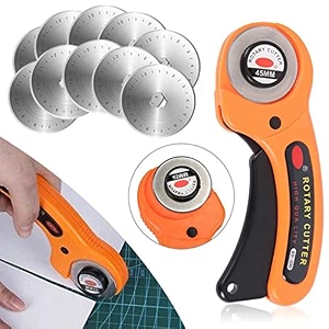 zibuyu roller cutter for fabric rotary cutter roller alloy steel blade manual sewing cutter roller with lock button leather craft paper fabric cutter roller rotary cutter blades in 45mm - 10 blades