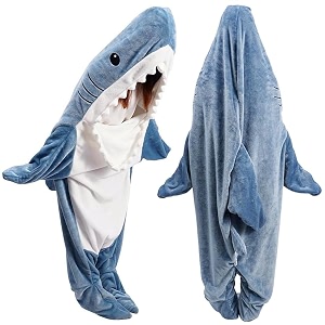 zibuyu shark blanket pajama for men and women warm flannel cute shark hoodie soft plush wearable blanket sleeping bag cozy shark onesie party cosplay halloween costume - xl