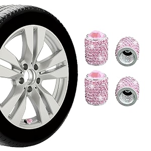 ziciner 4 pcs bling tire stem valve caps crystal dustproof handmade rhinestone auto stem air cap cover attractive vehicle exterior accessories universal for cars motorcycles bikes pink