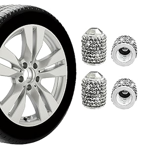 ziciner 4 pcs bling tire stem valve caps crystal dustproof handmade rhinestone auto stem air cap cover attractive vehicle exterior accessories universal for cars motorcycles bikes bright black
