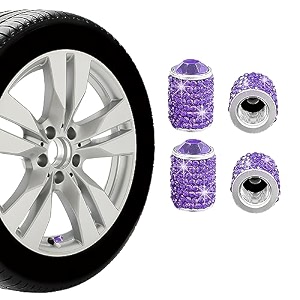 ziciner 4 pcs bling tire stem valve caps crystal dustproof handmade rhinestone auto stem air cap cover attractive vehicle exterior accessories universal for cars motorcycles bikes purple