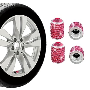 ziciner 4 pcs bling tire stem valve caps crystal dustproof handmade rhinestone auto stem air cap cover attractive vehicle exterior accessories universal for cars motorcycles bikes red