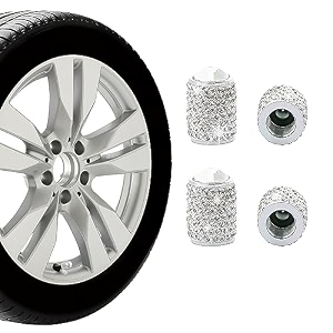 ziciner 4 pcs bling tire stem valve caps crystal dustproof handmade rhinestone auto stem air cap cover attractive vehicle exterior accessories universal for cars motorcycles bikes white