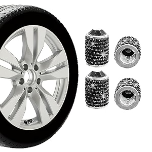 ziciner 4 pcs bling tire stem valve caps crystal dustproof handmade rhinestone auto stem air cap cover attractive vehicle exterior accessories universal for cars motorcycles bikes lake blue