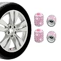 Ziciner 4 PCS Bling Tire Stem Valve Caps, Crystal Dustproof Handmade Rhinestone Auto Stem Air Cap Cover, Attractive Vehicle Exterior Accessories, Universal for Cars Motorcycles Bikes (Pink)