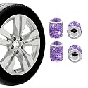 Ziciner 4 PCS Bling Tire Stem Valve Caps, Crystal Dustproof Handmade Rhinestone Auto Stem Air Cap Cover, Attractive Vehicle Exterior Accessories, Universal for Cars Motorcycles Bikes (Purple)