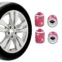 Ziciner 4 PCS Bling Tire Stem Valve Caps, Crystal Dustproof Handmade Rhinestone Auto Stem Air Cap Cover, Attractive Vehicle Exterior Accessories, Universal for Cars Motorcycles Bikes (Red)