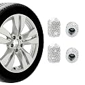 Ziciner 4 PCS Bling Tire Stem Valve Caps, Crystal Dustproof Handmade Rhinestone Auto Stem Air Cap Cover, Attractive Vehicle Exterior Accessories, Universal for Cars Motorcycles Bikes (White)