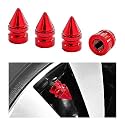 Ziciner 4 PCS Car Tire Valve Caps, Spiked Aluminum Alloy Tire Trim Accessories, Dustproof Tire Wheel Stem Covers, Universal Air Stem Cap for Auto, Trucks, SUVs, Bicycles and Motorcycles (Red)