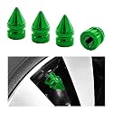 Ziciner 4 PCS Car Tire Valve Caps, Spiked Aluminum Alloy Tire Trim Accessories, Dustproof Tire Wheel Stem Covers, Universal Air Stem Cap for Auto, Trucks, SUVs, Bicycles and Motorcycles (Green)