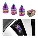 Ziciner 4 PCS Car Tire Valve Caps, Spiked Aluminum Alloy Tire Trim Accessories, Dustproof Tire Wheel Stem Covers, Universal Air Stem Cap for Auto, Trucks, SUVs, Bicycles and Motorcycles (Colorful)