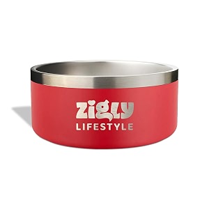 zigly lifestyle double walled stainless steel dog bowl for large breeds  insulated food amp water bowl with anti-skid base  rust-resistant amp easy to clean  2000ml  red  large