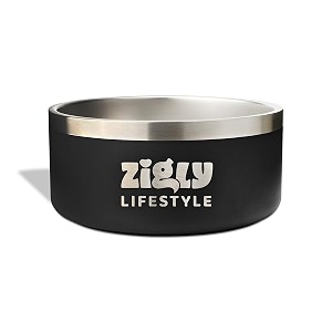 zigly double walled stainless steel dog bowl  insulated food bowl for dog  anti-skid base  large size dog bowl for food amp water  1100ml black