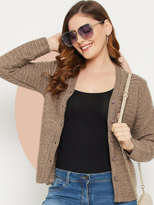 Zigo Women Self Design V Neck Brown
