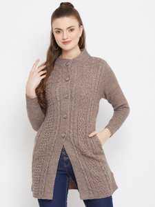 Zigo Women Woven Round Neck Brown Sweater