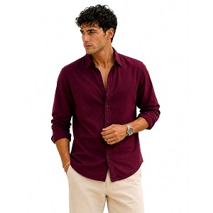 Zilcon Mens Solid Coffee Brown Casual Cotton