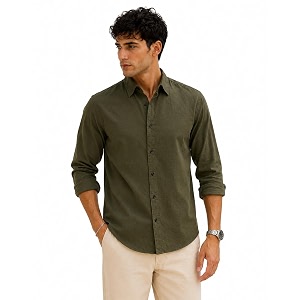 Zilcon Mens Solid Coffee Brown Casual Cotton