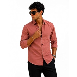 Zilcon Mens Solid Coffee Brown Casual Cotton