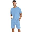 Zilcon Mens Pajama Sets Short Sleeve T Shirts 2 Piece Shorts Lounge Sets PJ Summer Sleepwear