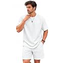 Zilcon Mens Pajama Sets Short Sleeve T Shirts 2 Piece Shorts Lounge Sets PJ Summer Sleepwear