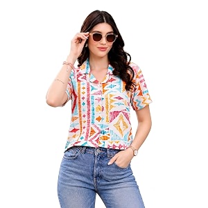 Zilcon Womens Cotton Printedshort Tops for Woman