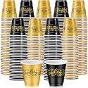 Ziliny 100 Pack 21th Birthday Shot Glasses, 2 oz Gold Black Plastic Cups