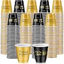 Ziliny 100 Pack 40th Birthday Shot Glasses, 2 oz Gold Black Plastic Cups
