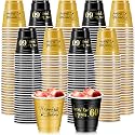 Ziliny 100 Pack 60th Birthday Shot Glasses, 2 oz Gold Black Plastic Cups