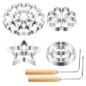 Ziliny 6 Pcs Rosette Iron Mold Set with Handle, 3 Pattern Heads, Wood