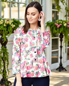 zima leto women printed bandhgala casual blazer white