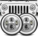 ZIMABLUE 7 inch led Headlight Chrome Round Projector 7 inch Halo led Headlight H6024 DOT Approved Hi/Lo Beam DRL Amber Turn Signal Compatible with Jeep Wrangler JK TJ CJ Compatible with Chevy miata