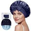 ZIMASILK 100% Mulberry Silk Bonnet for Sleeping Women Long Hair, Navy Blue