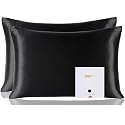 ZIMASILK 100% Pure Mulberry Silk Pillowcase 2 Pack, Soft and Smooth,Both Sides Premium Grade 6A Silk,600 Thread Count,with Hidden Zipper (Queen 20''x30'',Black)