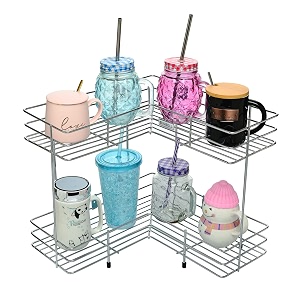 2-tier corner shelf stainless steel kitchenbathroom storage rack l-shaped floorwall mount chrome finish color silver
