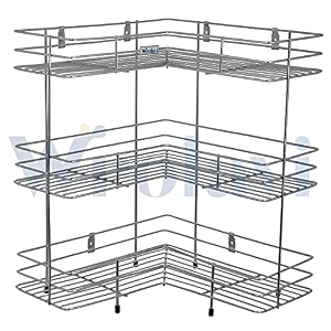 l shaped corner stainless steel stand triple shelf multipurpose storage rackshelf for kitchen and bathroom 3 layer