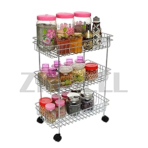 zinbell rust free stainless steel wrolavi fruit and vegetable stand basket trolley modern onion potato kitchen storage steel rack -triple tire trolley shelf silver