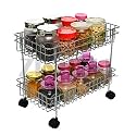 Stainless Steel 2-Tier Basket with Wheels for Vegetable &amp; Fruits, Jars Container Storage Rack Design Organizer Stand for Kitchen (2 Layer Trolley)