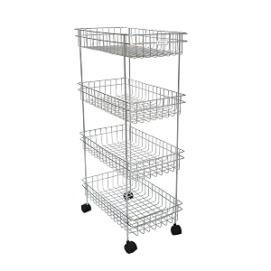 stainless steel 4-tier kitchen trolley with wheels multipurpose rolling storage organizer cart basket rack for fruits vegetables onion potato and spice jars silver