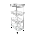 Stainless Steel 4-Tier Kitchen Trolley with Wheels, Multipurpose Rolling Storage Organizer Cart Basket Rack for Fruits, Vegetables, Onion, Potato and Spice Jars, Silver