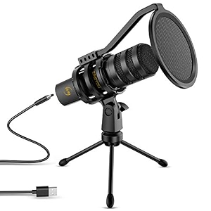 zingyou usb microphone computer gaming microphone condenser mic 192khz 24bit for streaming podcasts youtube skype twitch compatible with windows macos laptop pc zy-ud1 black