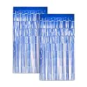 Zink 2 Pack 3.28 Ft x 6.56 Ft Blue Foil Curtain Backdrop - Tinsel Streamers for Photo Booth, Birthday Party, Wedding, Graduation, Holiday Decorations